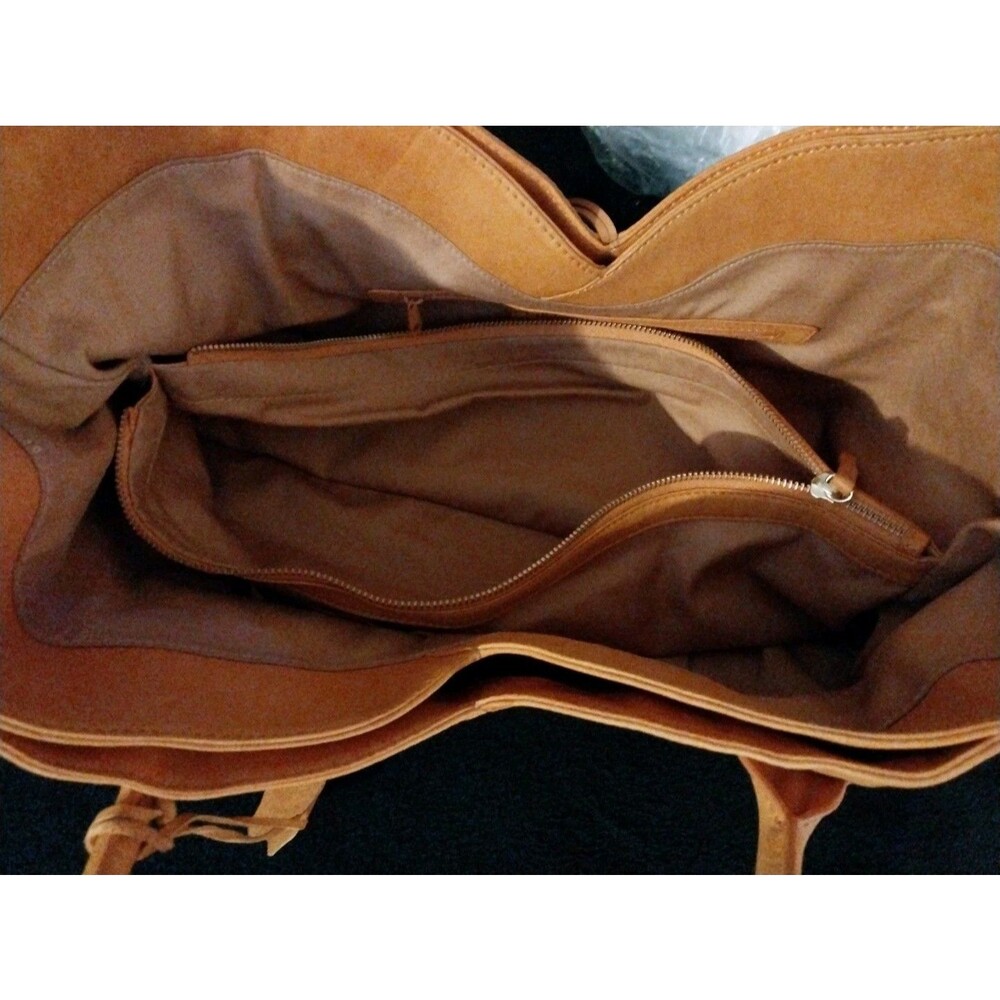 Coldwater Creek Womens Tan Cognac Leather Boho Hobo Shoulder Tote Bag Large - Picture 5 of 13